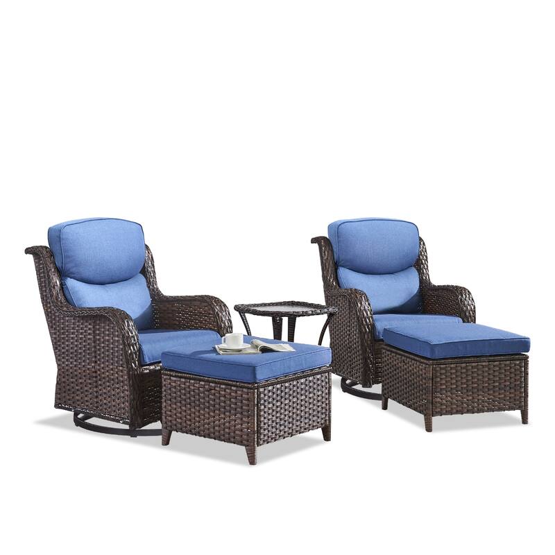 5 Pieces Outdoor Gliders Chairs Table Ottomans with 5-Inch Thick Cushions