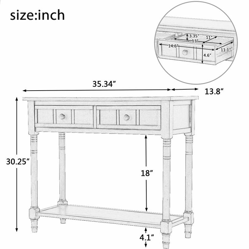 Daisy Series Console Table with Traditional Design, Two Drawers, and Bottom Shelf