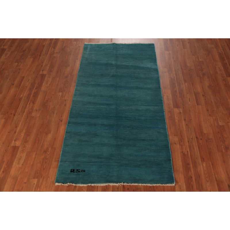 Modern Gabbeh Oriental Foyer Rug Hand-Knotted Blue Wool Carpet - 3'3" x 6'5"