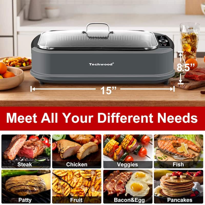 Indoor Grill Smokeless Grill, 1500W Indoor Tabletop Grill with Tempered