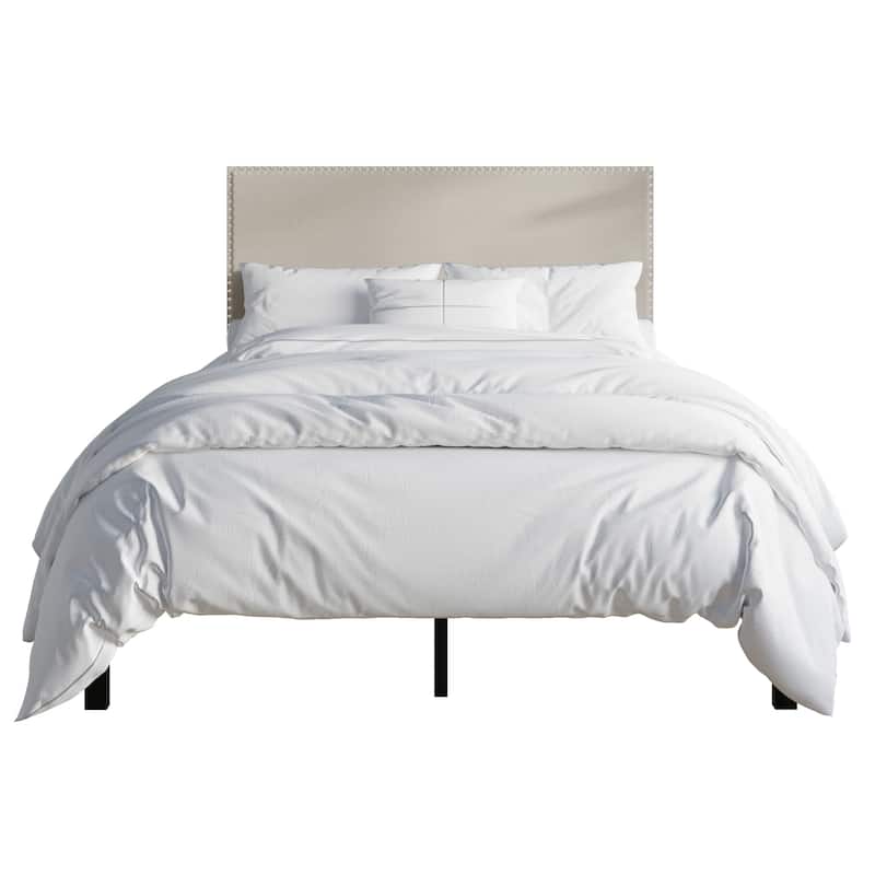 CraftPorch Modern Linen Silver Finish Nailhead Upholstered Bed - Dove Gray - Queen