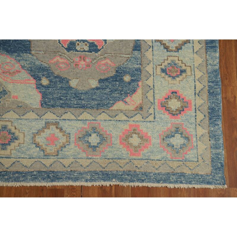 Hand Knotted Oriental 100% Wool Carpet Transitional Geometric Navy Blue & Blues Oushak Area Rug - 10' 7'' X 7' 11''
