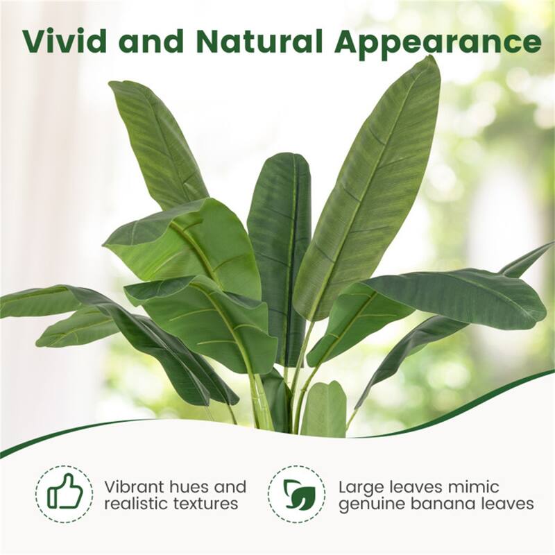 63" Artificial Banana Leaf Tree with Realistic Polyester Leaves and Cement Pot for Home Decor - 63"H