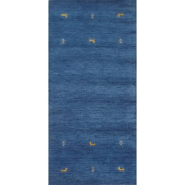 slide 2 of 20, Blue Tribal Gabbeh Oriental Area Rug Handmade Wool Carpet - 2'8" x 6'4"