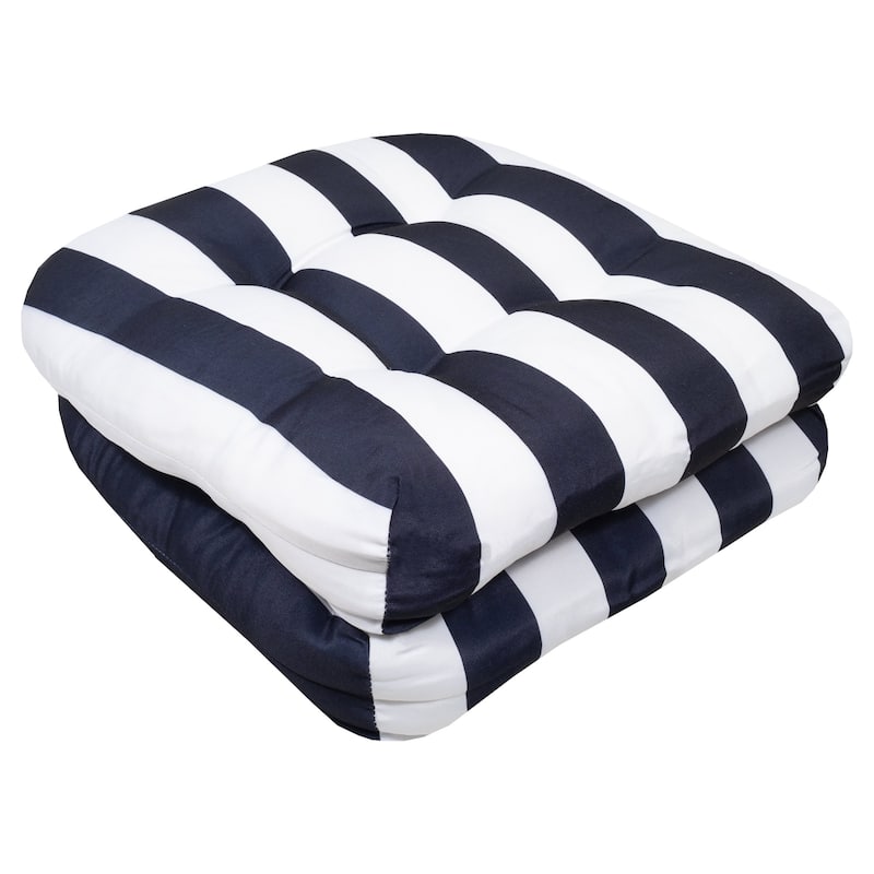 Havana Striped Tufted Patio Seat Cushion Sets - Set of 2 - Navy White