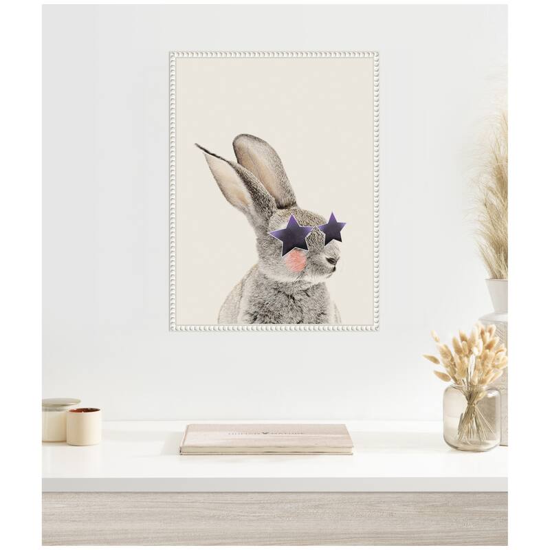 Kate and Laurel Sylvie The Bunny in Star Shaped Glasses Framed Canvas by July Art Prints