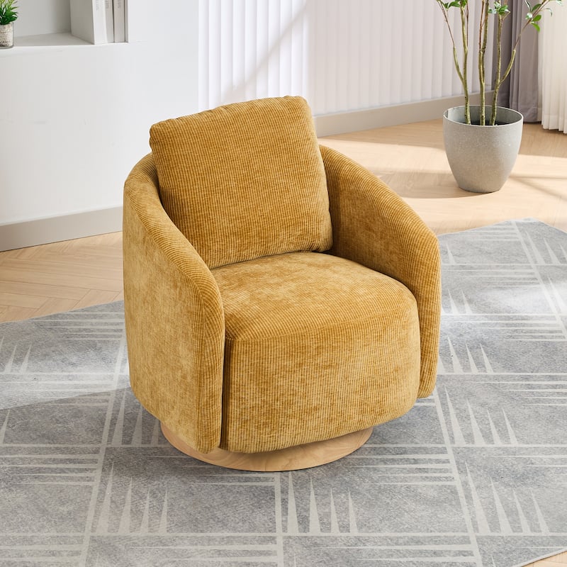Mustard 30.3" Chenille Swivel Barrel Chair
