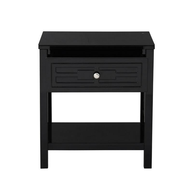 Black/Silver 1 Drawer 14.5 in. W Nightstand with Sturdy Glass Top