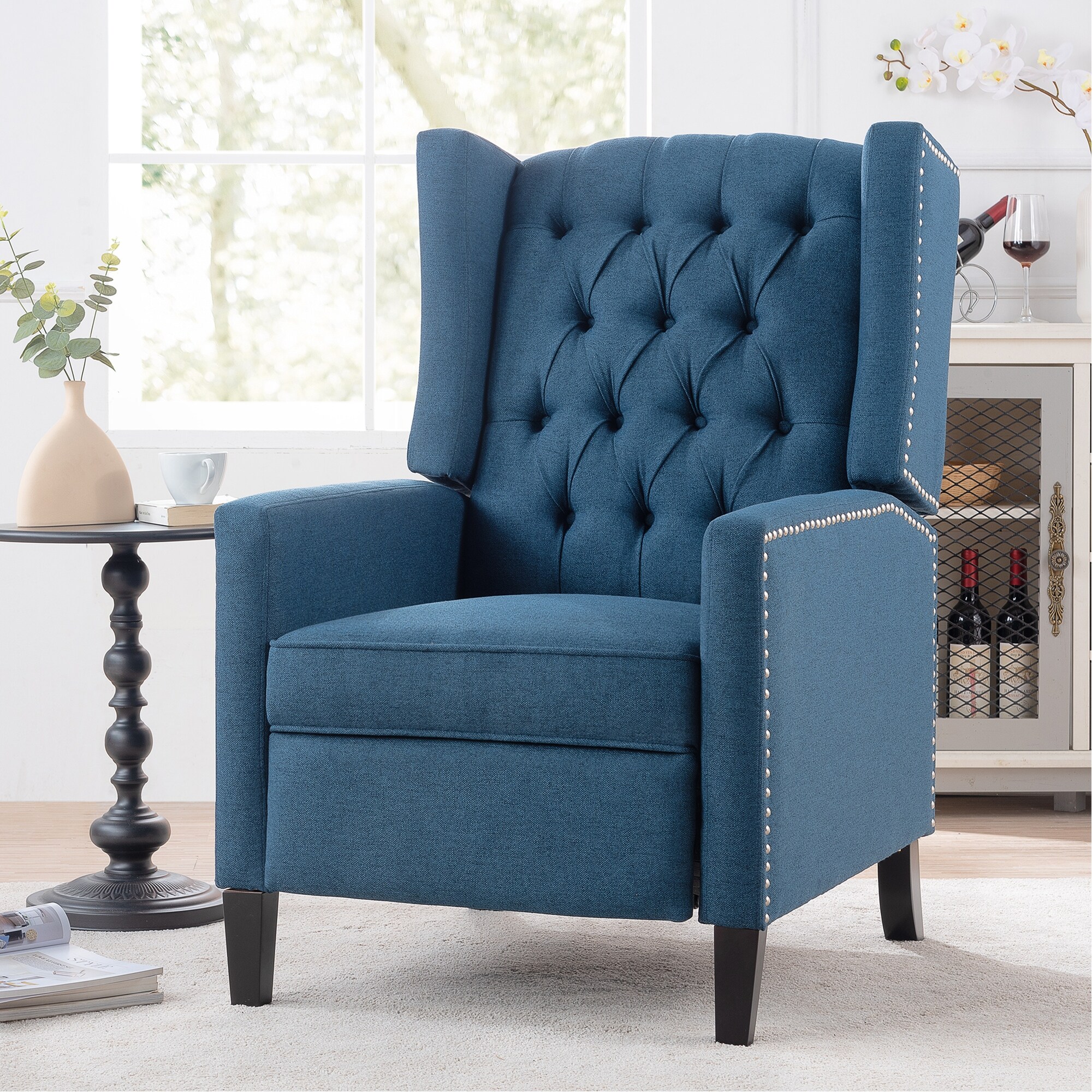 Blue wingback online recliner