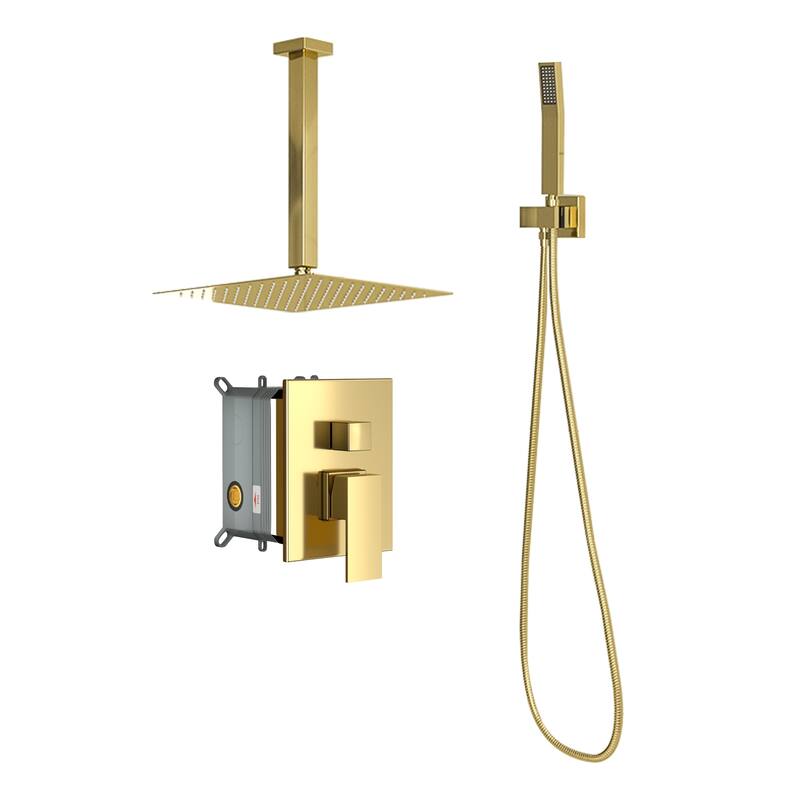 Topcraft 10-inch Ceiling Mount Square Shower System with Rough-in Valve - 10*10 - Gold