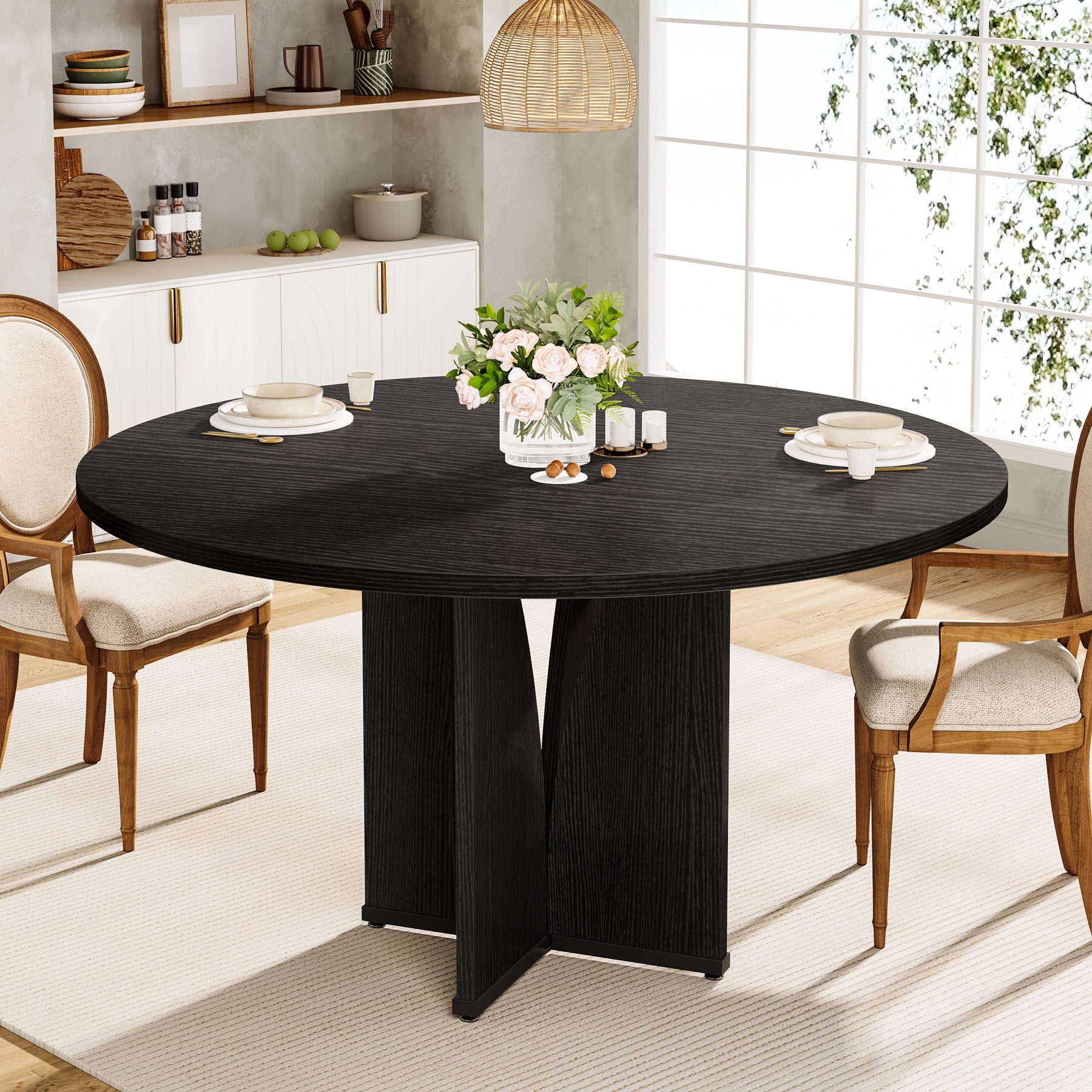 39.37-inch Wood Round Dining Table for Kitchen Dining Room