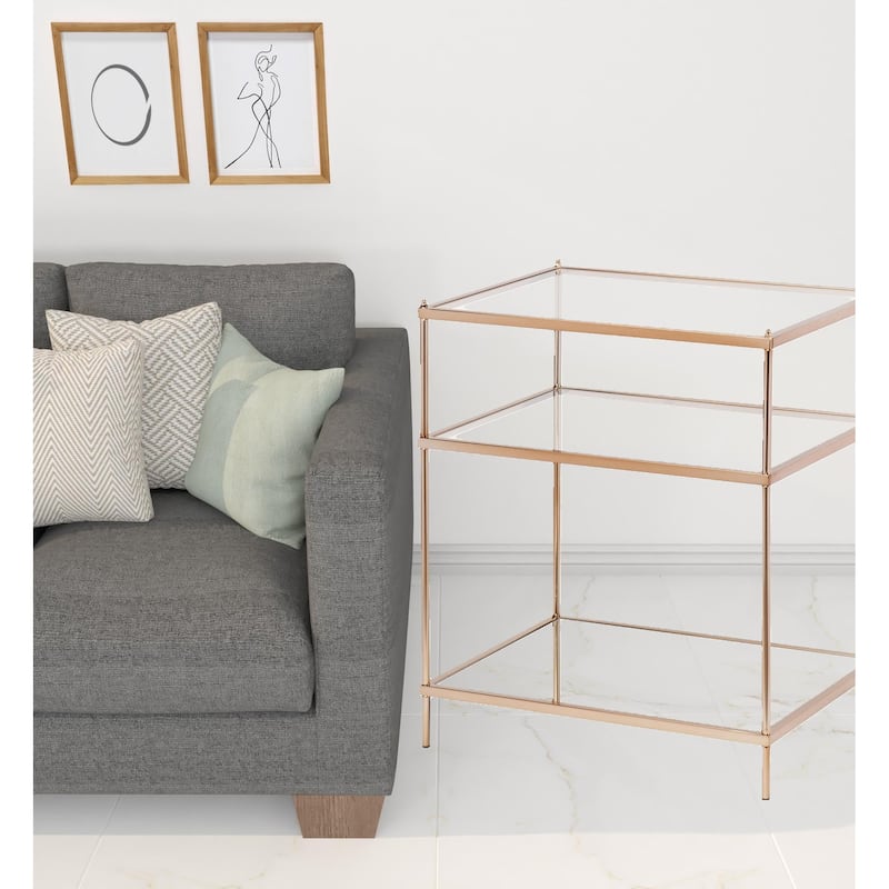 27" Gold Glass And Iron Square Mirrored End Table With Shelf - 22x18x26.75
