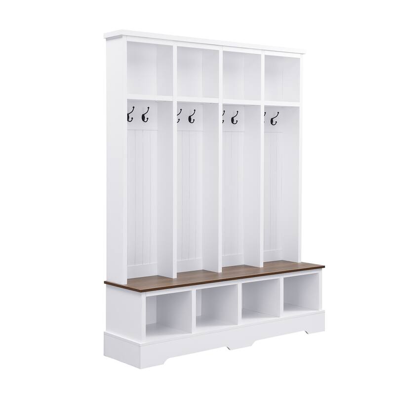 Roomfitters Farmhouse Hall Tree, 3-in-1 Entryway Coat Rack Bench with Hooks and Storage Compartments