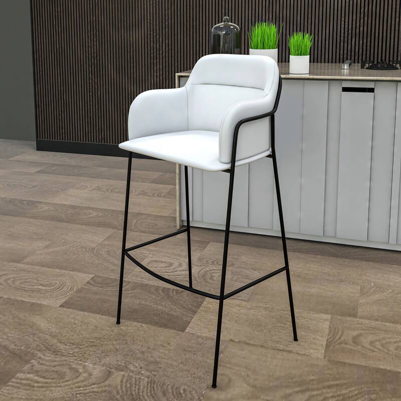 LeisureMod 40" Velvet Upholstered Bar Stool - Counter Height Bar Stool with Stainless-Steel Frame and Footrest for Home Bar