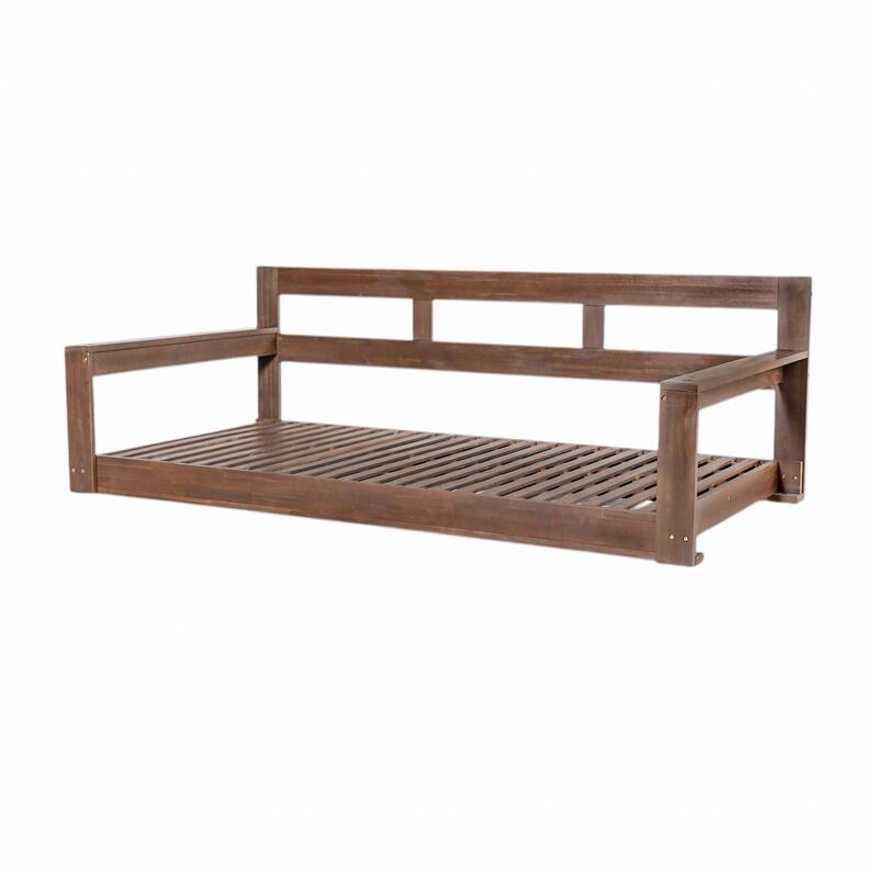 Wooden Twin Size Porch Swing Daybed, Outdoor Porch Swing Bench Chair Hanging Chair with 4 Hanging Ropes
