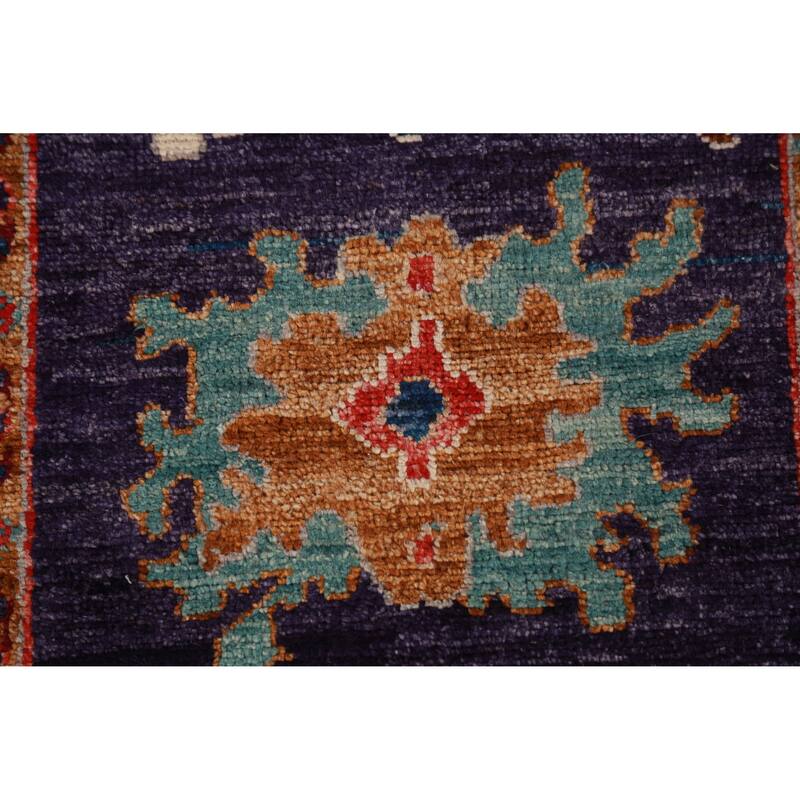 Hand Knotted Oriental 100% Wool Carpet Transitional All-Over Purples Oushak Runner Rug - 9' 11'' X 2' 10''