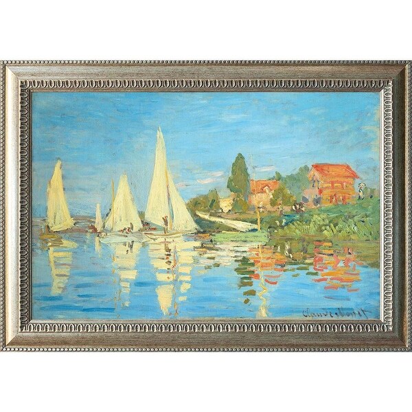 Regatta at Argenteuil by Claude Monet Oil Painting Silver Frame 29" x 20". Opens flyout.