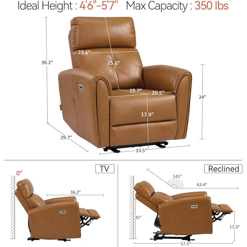 MCombo Power Small Recliners, Modern Zero Wall Hugger Recliners Chair with Lumbar Support, USB and Charging Ports, FSC Certified