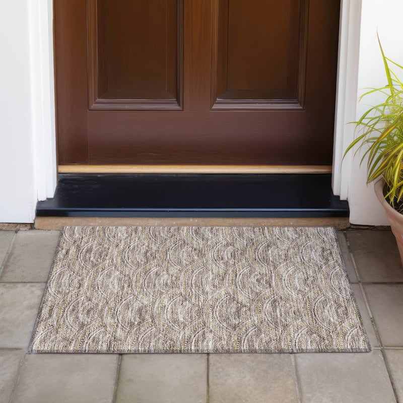 Machine Washable Indoor/ Outdoor Modern Mosaic Chantille Rug - Brown - 1'8" x 2'6"