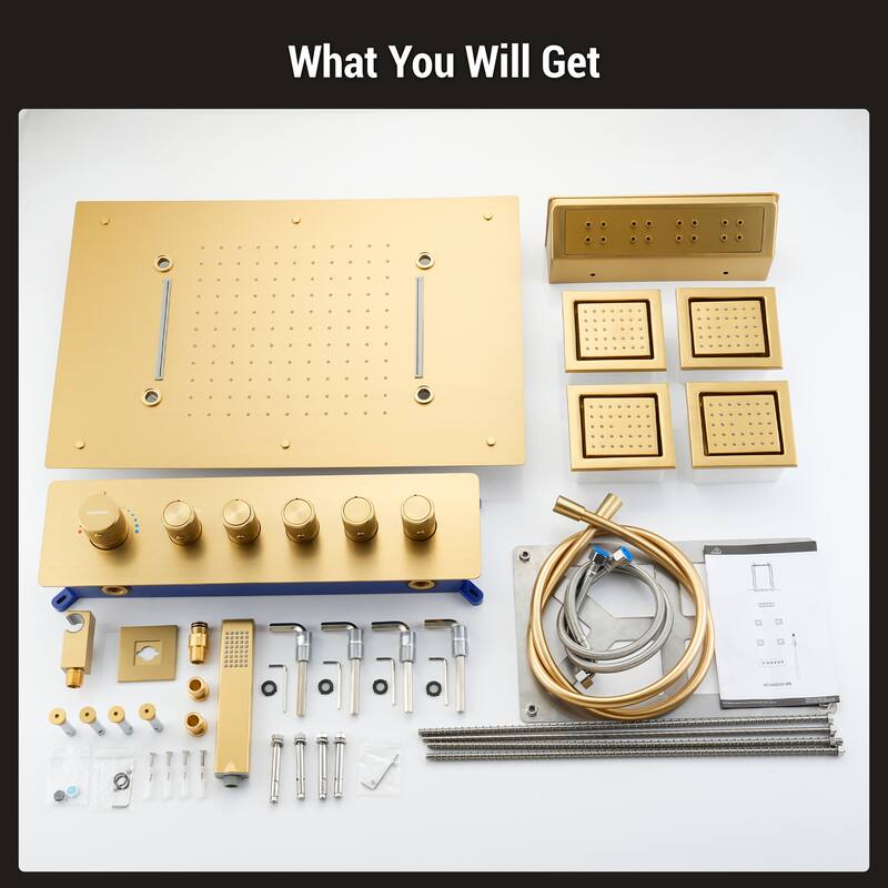 5-Spray Thermostatic Shower System, Luxury Anti-Scald 16 in. Fixed and Handheld Shower Head with Body Jets, Valve Included