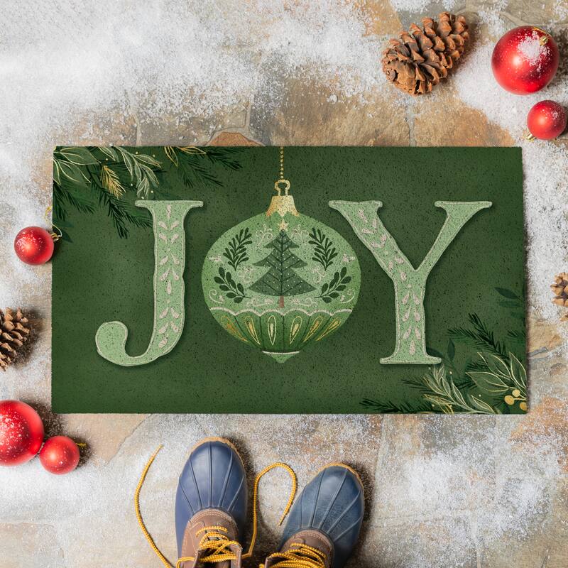 Shades of Green Joy PVC Door Mat - "Joy To The World" - 28" x 16"