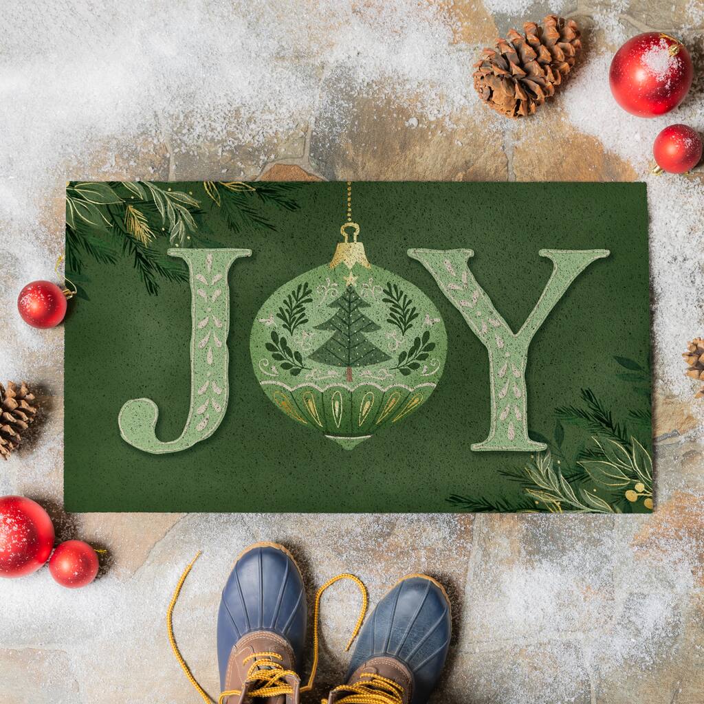 Shades of Green Joy PVC Door Mat - "Joy To The World" - 28" x 16"