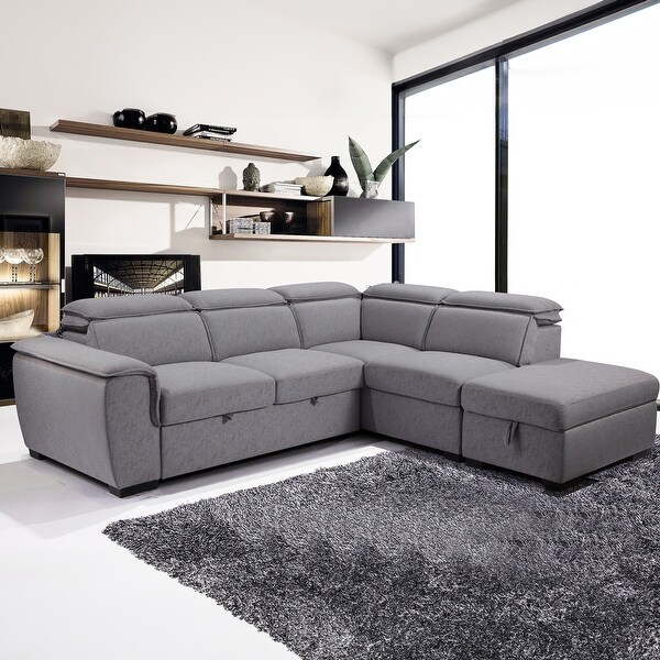 Joss 99 in. W 3-Piece Grey Sectional Sofa Bed with Storage Ottoman