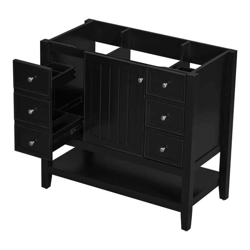 36" Blue Bathroom Vanity Cabinet, Three Drawers, One Cabinet, Open Shelf, Freestanding Design