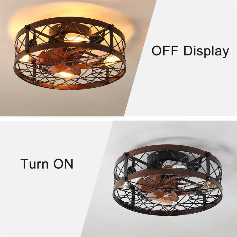 Modern Semi Recessed Ceiling Fan Light with Light and Timer Function, 6 Wind Speeds for Bedroom and Living Room