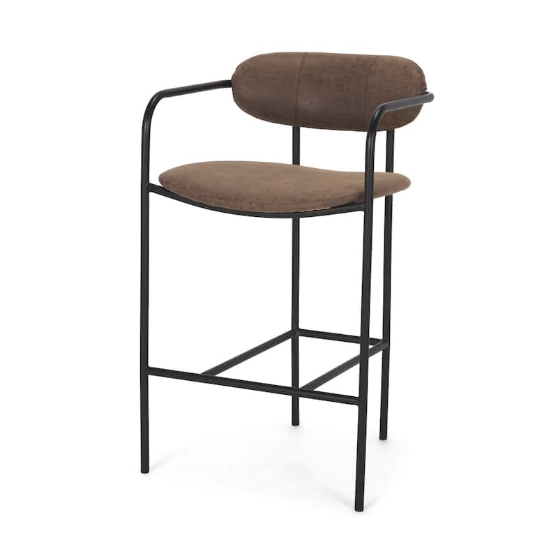 Parker Muted Brown Faux Leather w/ Black Metal Counter Stool - Brown