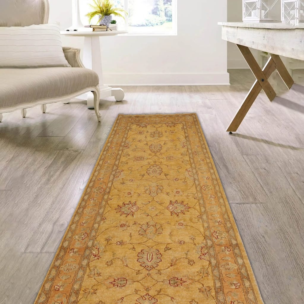 Hand Knotted Chobi Peshawar Beige Persian Wool Traditional Area Rug - 4' 7'' x 12' 5''