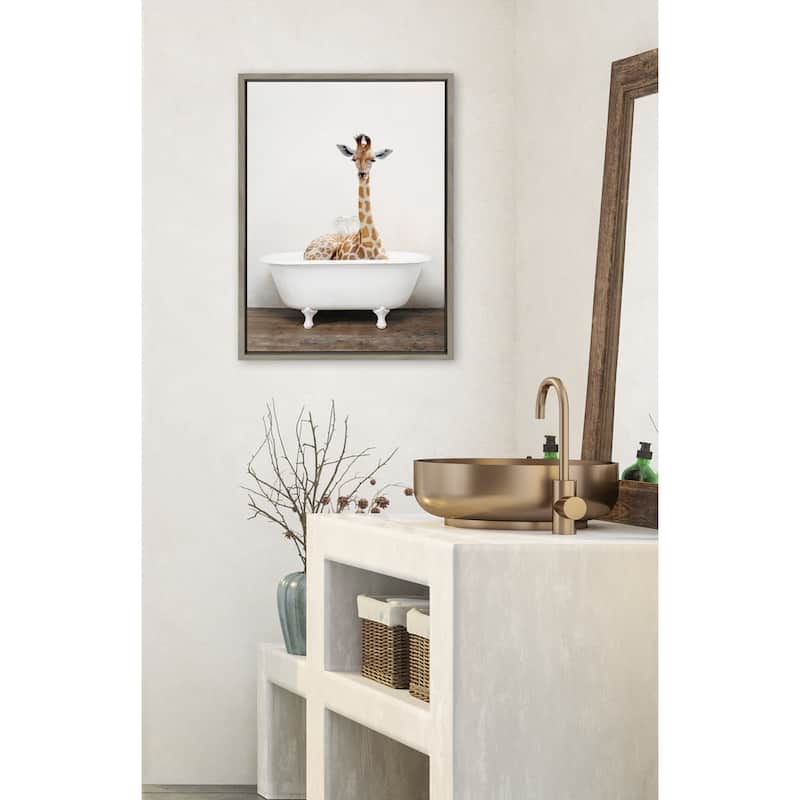Kate and Laurel Sylvie Giraffe2 in Tub Framed Canvas by Amy Peterson