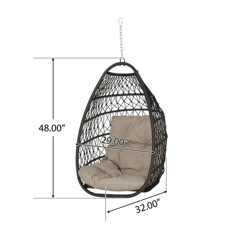 Roomfitters Hanging Wicker Egg Chair, Teardrop Rattan Swing Seat with Soft Tan Cushion and Steel Chain for Patio