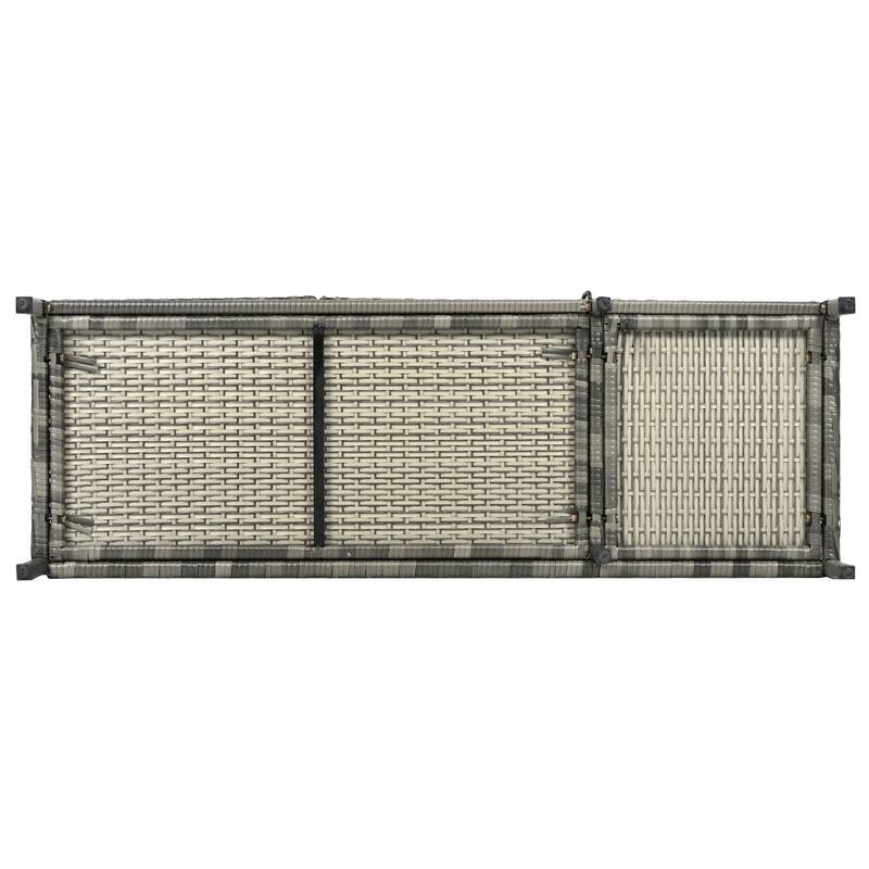 47.5"W Wicker Outdoor Storage Cabinet with Glass Desktop, Weather-proof Rattan Bar Table with Three Doors, Adjustable Shelf