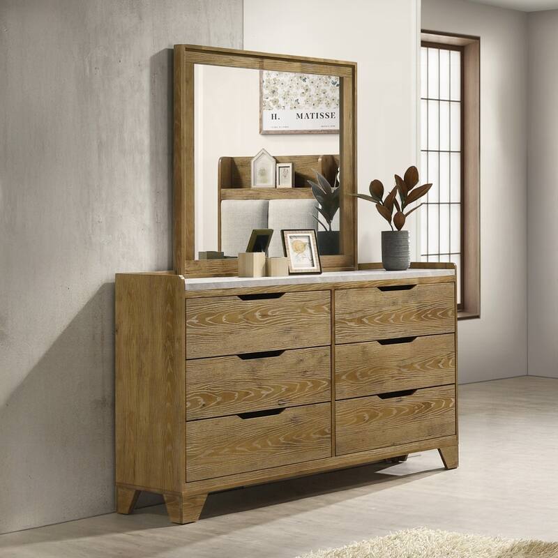 59" Transitional Brown Finish 6 Drawer Dresser