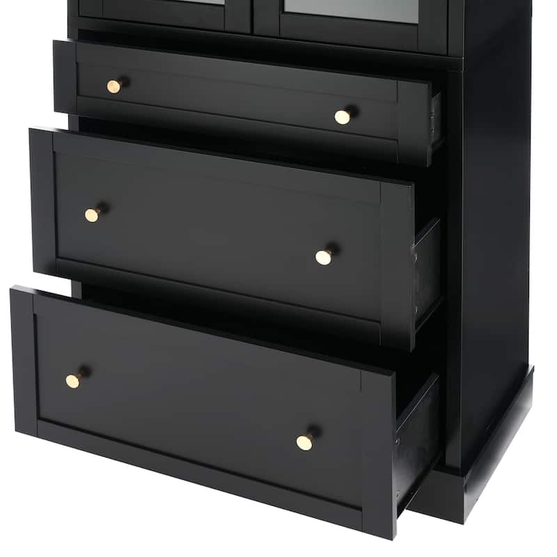 70.1" Modern High Freestanding Tall Bathroom Cabinet with 2 Adjustable Shelves, 3 Drawers, Soft Close Glass Doors