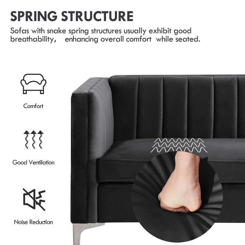 Morden Fort Modern 2 Pieces of Chair and Loveseat Set with Dutch Velvet Grey, Iron Legs