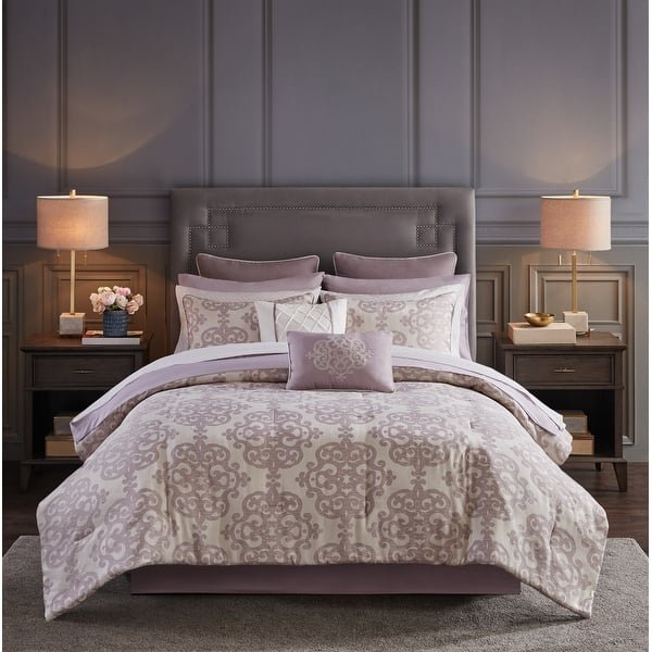 Madison Park Essentials Freda Purple 16 Piece Jacquard Complete Bedding Set With 2 Sheet Sets On Sale Overstock 27287828