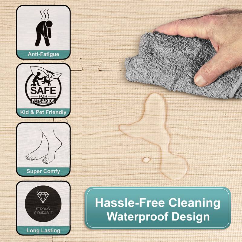 Sorbus 80 Sq. Ft. Wood Grain Floor Tiles Foam Mat EVA Interlocking Mats Tile 3/8-Inch Thick Flooring Wood Puzzle Exercise Mats