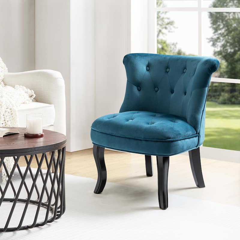 Paolino 25.1" Wide Traditional Velvet Button-tufted Back Stools with Wood Legs by HULALA HOME