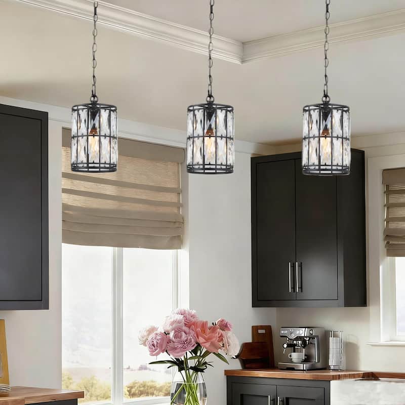 Aulia Modern Crystal Black 1-Light Pendant Light for Kitchen Island Dining Room - 5.5'' D x 9.5'' H