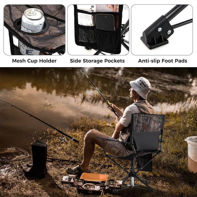 Goplus 2PCS 360° Swivel Hunting Chair with Mesh Cup Holder & Storage - Camo - See Details
