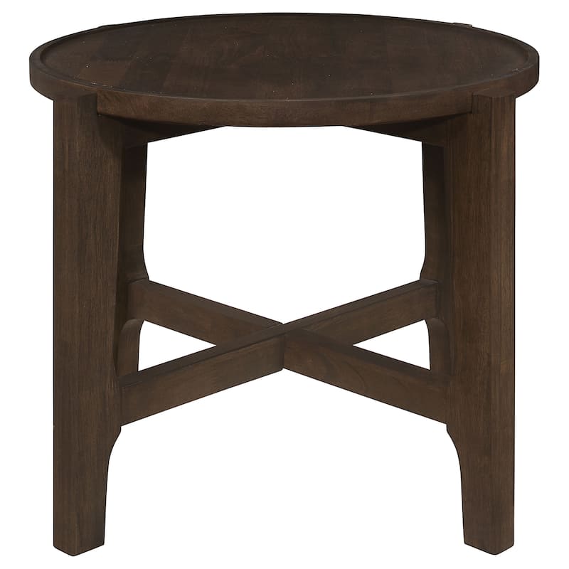 Cota Round Solid Wood End Table Dark Brown