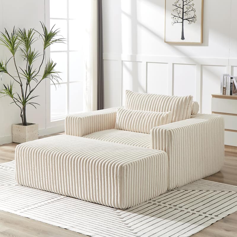 Roomfitters 62.5" Modern Corduroy Lounge Chair with Removable Ottoman, Stylish Sleeper Sofa with Pillows, for Living Room