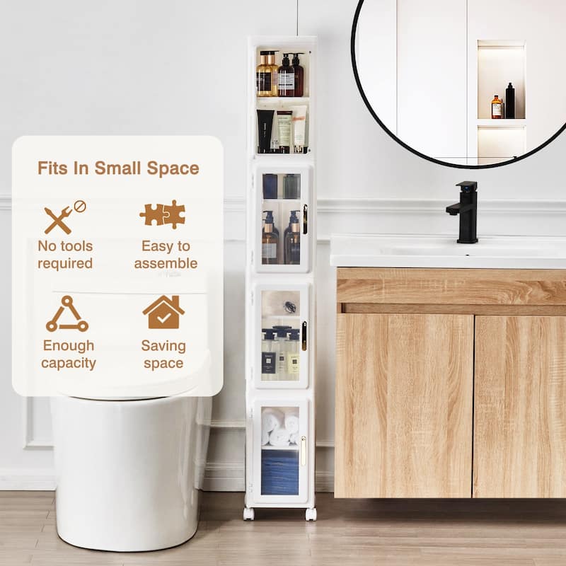 Javlergo Slim Plastic Storage Cabinet with Wheels & Magnetic Doors Tall Narrow Rolling Organizer for Bathroom Kitchen Laundry