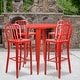 preview thumbnail 12 of 31, 30'' Round Metal Indoor-Outdoor Bar Table Set with 4 Vertical Slat Back Stools - 30"W x 30"D x 41"H Red