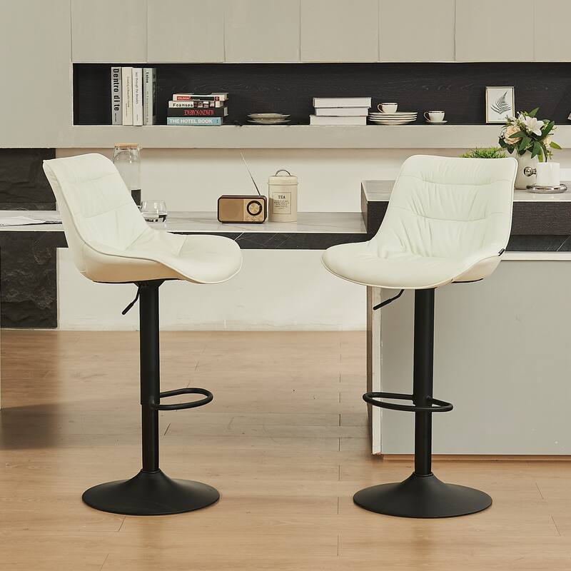 Adjustable Bar Stools Set of 2 Faux Leather Swivel Bar Chairs