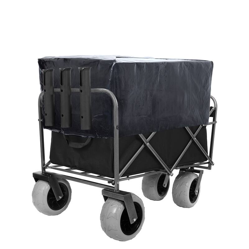 Fishing Cart with Rod Holders - 500lb Capacity Beach Wagon with 9" Pneumatic Tires & Multi-Use Bag