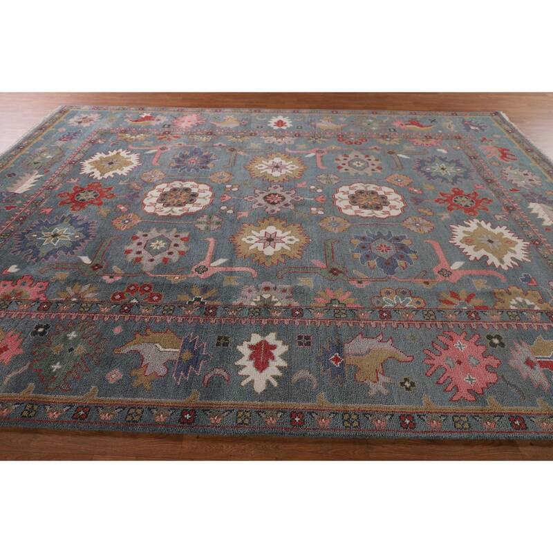 All-Over Floral Oushak Indian Area Rug Handmade Wool Carpet - 9'1"x 11'9"