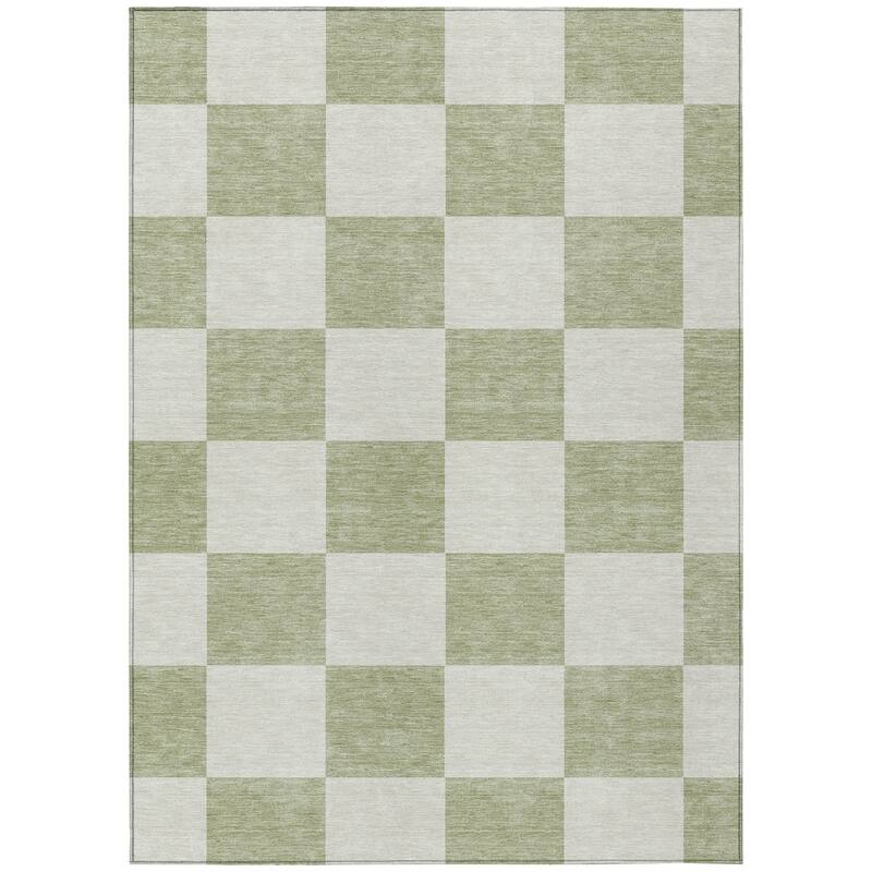 Machine Washable Indoor/ Outdoor Modern Checker Chantille Rug